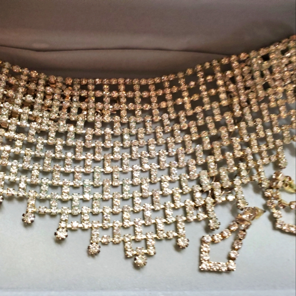 rhinestones silver necklace and earrings